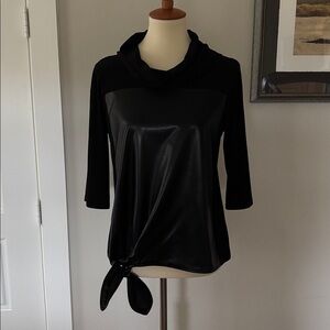 Joseph Ribkoff Elegant Black & Faux Leather Top